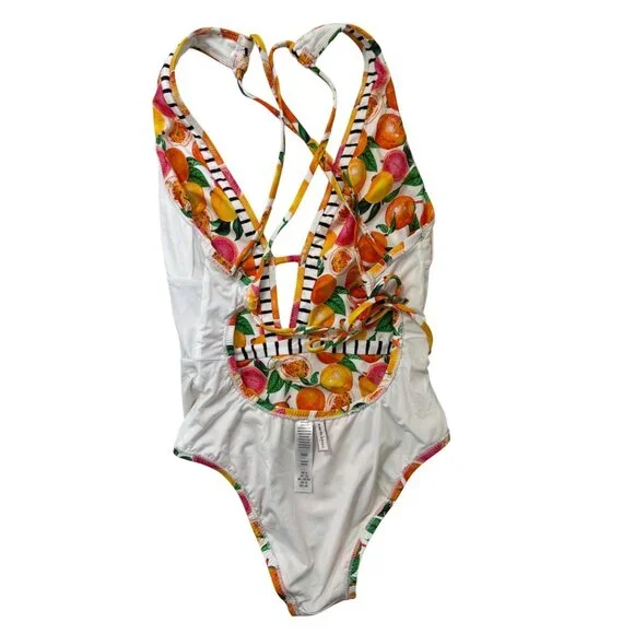 Nanette Lepore Tutti Fruitti Goddess Printed Plunge One-Piece Swimsuit Sz. 2 - Picture 7 of 8